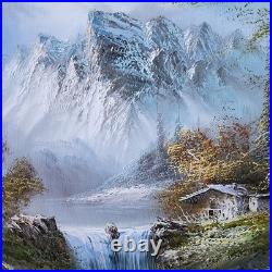 Vintage Artist Signed Oil Painting on Canvas Mountain Landscape Textured Details