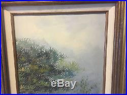 Vintage Asian Chinese or Japanese Signed Oil on Canvas Landscape Painting Trees