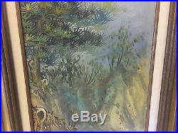 Vintage Asian Chinese or Japanese Signed Oil on Canvas Landscape Painting Trees