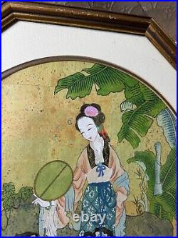 Vintage Asian Female In Landscape Scene Mixed Media Painting Signed/Framed