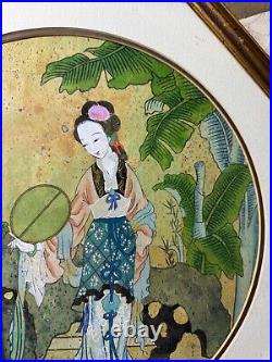Vintage Asian Female In Landscape Scene Mixed Media Painting Signed/Framed