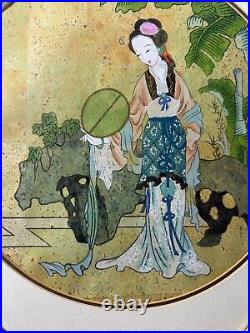 Vintage Asian Female In Landscape Scene Mixed Media Painting Signed/Framed