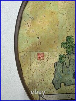 Vintage Asian Female In Landscape Scene Mixed Media Painting Signed/Framed