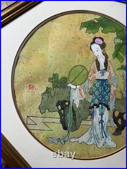 Vintage Asian Female In Landscape Scene Mixed Media Painting Signed/Framed
