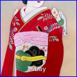 Vintage Asian Japanese Gorgeous Framed Geisha Painting Art Signed Silk