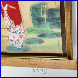 Vintage Asian Japanese Gorgeous Framed Geisha Painting Art Signed Silk