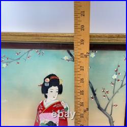 Vintage Asian Japanese Gorgeous Framed Geisha Painting Art Signed Silk