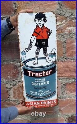 Vintage Asian Paint Tractor Oil Bound Distemper Ad Porcelain Enamel Sign Board