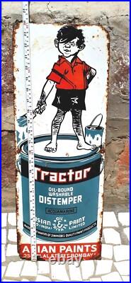 Vintage Asian Paint Tractor Oil Bound Distemper Ad Porcelain Enamel Sign Board