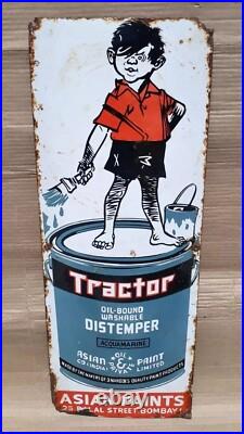 Vintage Asian Paint Tractor Oil Bound Distemper Ad Porcelain Enamel Sign Board