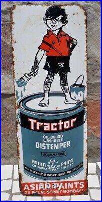 Vintage Asian Paint Tractor Oil Bound Distemper Ad Porcelain Enamel Sign Board