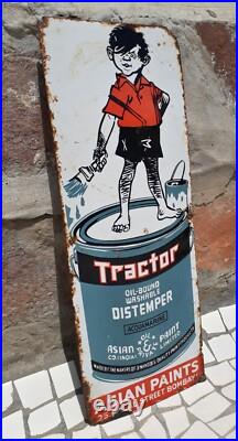 Vintage Asian Paint Tractor Oil Bound Distemper Ad Porcelain Enamel Sign Board