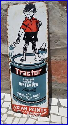 Vintage Asian Paint Tractor Oil Bound Distemper Ad Porcelain Enamel Sign Board