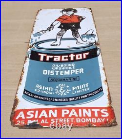 Vintage Asian Paint Tractor Oil Bound Distemper Ad Porcelain Enamel Sign Board