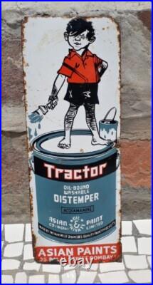 Vintage Asian Paint Tractor Oil Bound Distemper Ad Porcelain Enamel Sign Board