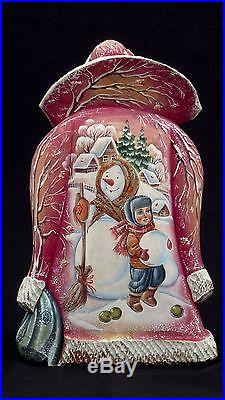 Vintage Authentic Russian Wooden Fedoskino Style Painting Santa 12 Signed 90-s