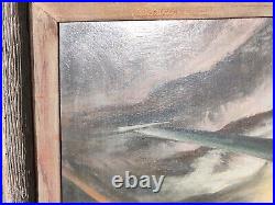 Vintage Aviation Oil On Board Painting Signed Airplane Jet Fighter Mig 34x32