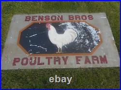 Vintage BENSON BROS POULTRY CHICKEN FARM Painted PORCELAIN POLARINE OIL SIGN