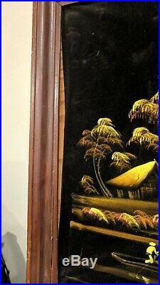 Vintage BLACK VELVET Moonlight Tiki PAINTING Signed 22 x 36 Framed CHANG