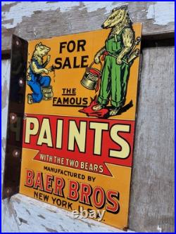 Vintage Baer Bros Paint Porcelain Sign Bruin Flange Advertising Hardware Store