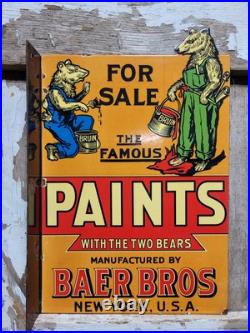 Vintage Baer Bros Paint Porcelain Sign Bruin Flange Advertising Hardware Store