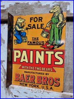 Vintage Baer Bros Paint Porcelain Sign Bruin Flange Advertising Hardware Store
