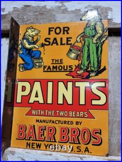 Vintage Baer Bros Paint Porcelain Sign Bruin Flange Advertising Hardware Store