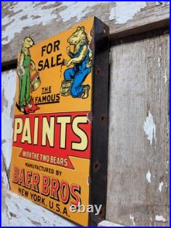 Vintage Baer Bros Paint Porcelain Sign Bruin Flange Advertising Hardware Store