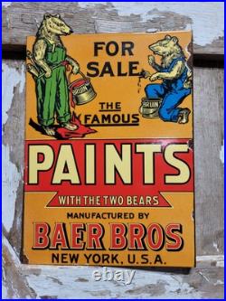 Vintage Baer Bros Paint Porcelain Sign Bruin Flange Advertising Hardware Store