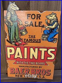 Vintage Baer Bros Paints Porcelain New York Bear Gas Oil For Sale Flange Sign