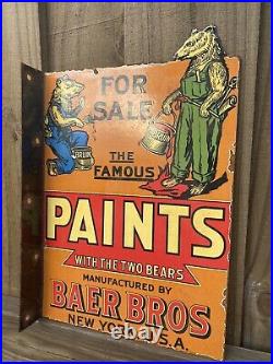 Vintage Baer Bros Paints Porcelain New York Bear Gas Oil For Sale Flange Sign