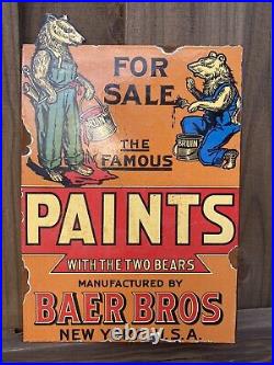 Vintage Baer Bros Paints Porcelain New York Bear Gas Oil For Sale Flange Sign