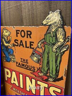 Vintage Baer Bros Paints Porcelain New York Bear Gas Oil For Sale Flange Sign
