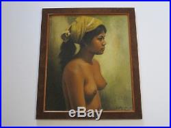 Vintage Bali Indonesia Nude Portrait Painting Dullah Style Signed Mystery Artist