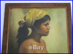 Vintage Bali Indonesia Nude Portrait Painting Dullah Style Signed Mystery Artist