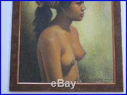 Vintage Bali Indonesia Nude Portrait Painting Dullah Style Signed Mystery Artist