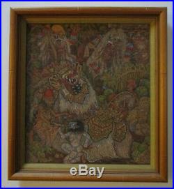 Vintage Bali Painting Masterful Folk Art Tropical Landscape Figures Village Old