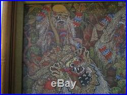 Vintage Bali Painting Masterful Folk Art Tropical Landscape Figures Village Old