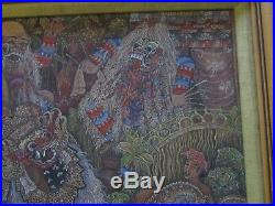 Vintage Bali Painting Masterful Folk Art Tropical Landscape Figures Village Old