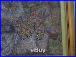 Vintage Bali Painting Masterful Folk Art Tropical Landscape Figures Village Old