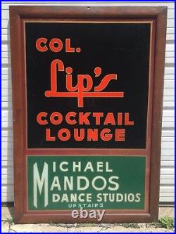 Vintage Bar beer sign Cocktail lounge painted Col. Lip's Mandos Dance Studios