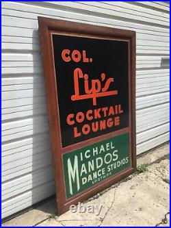 Vintage Bar beer sign Cocktail lounge painted Col. Lip's Mandos Dance Studios