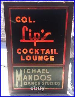 Vintage Bar beer sign Cocktail lounge painted Col. Lip's Mandos Dance Studios