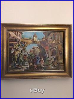 Vintage Barcelona Spain, Oil Painting On Canvas, Signed Ramos