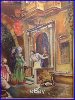 Vintage Barcelona Spain, Oil Painting On Canvas, Signed Ramos
