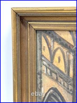 Vintage Basilica Church Interior Painting On Canvas Signed Framed