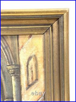 Vintage Basilica Church Interior Painting On Canvas Signed Framed