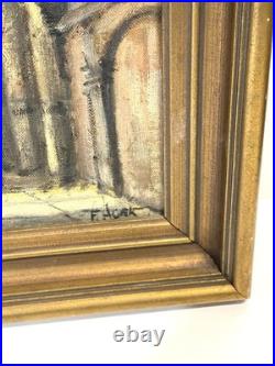 Vintage Basilica Church Interior Painting On Canvas Signed Framed