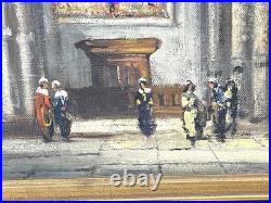 Vintage Basilica Church Interior Painting On Canvas Signed Framed