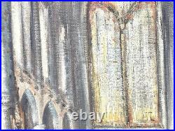 Vintage Basilica Church Interior Painting On Canvas Signed Framed